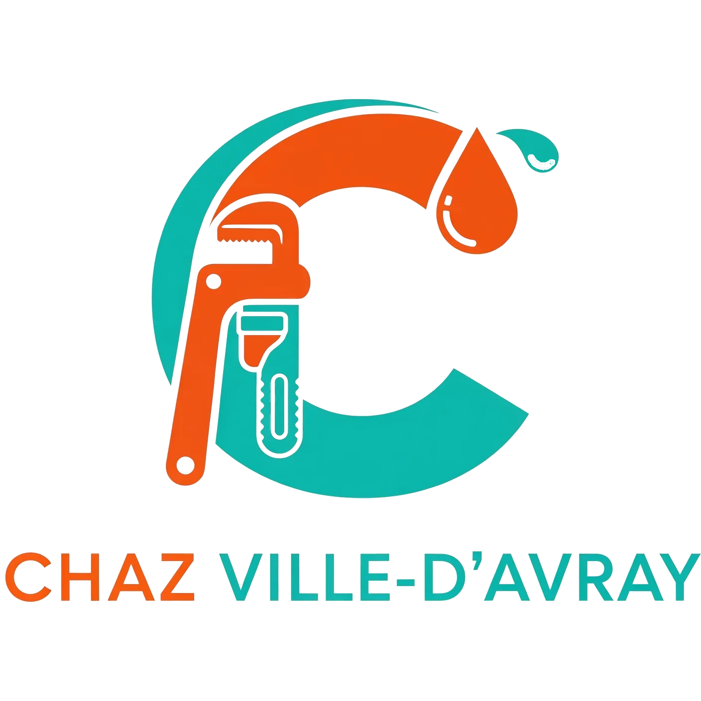 Logo Chaz Ville-d'Avray : lettre C turquoise et orange avec clé à molette et goutte d'eau, plombier à Ville-d'Avray